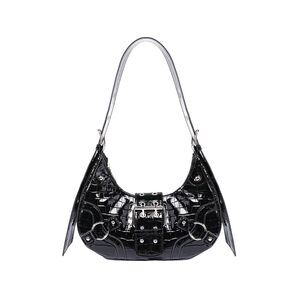 9231 Y2k Purse Goth Handbag Studded PU Leather Clutch Handbag Boho Shoulder